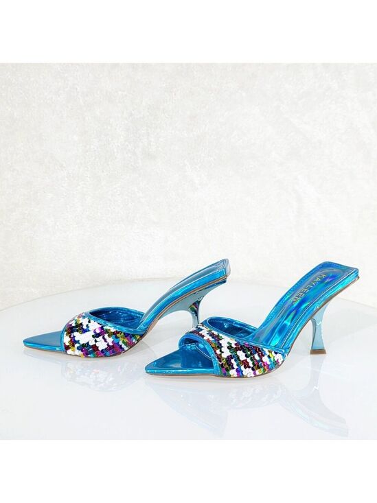 Forever Shoes - NIB Festive Blue Sequin Slip On 2.5" Heel Casual Evening Party Shoes